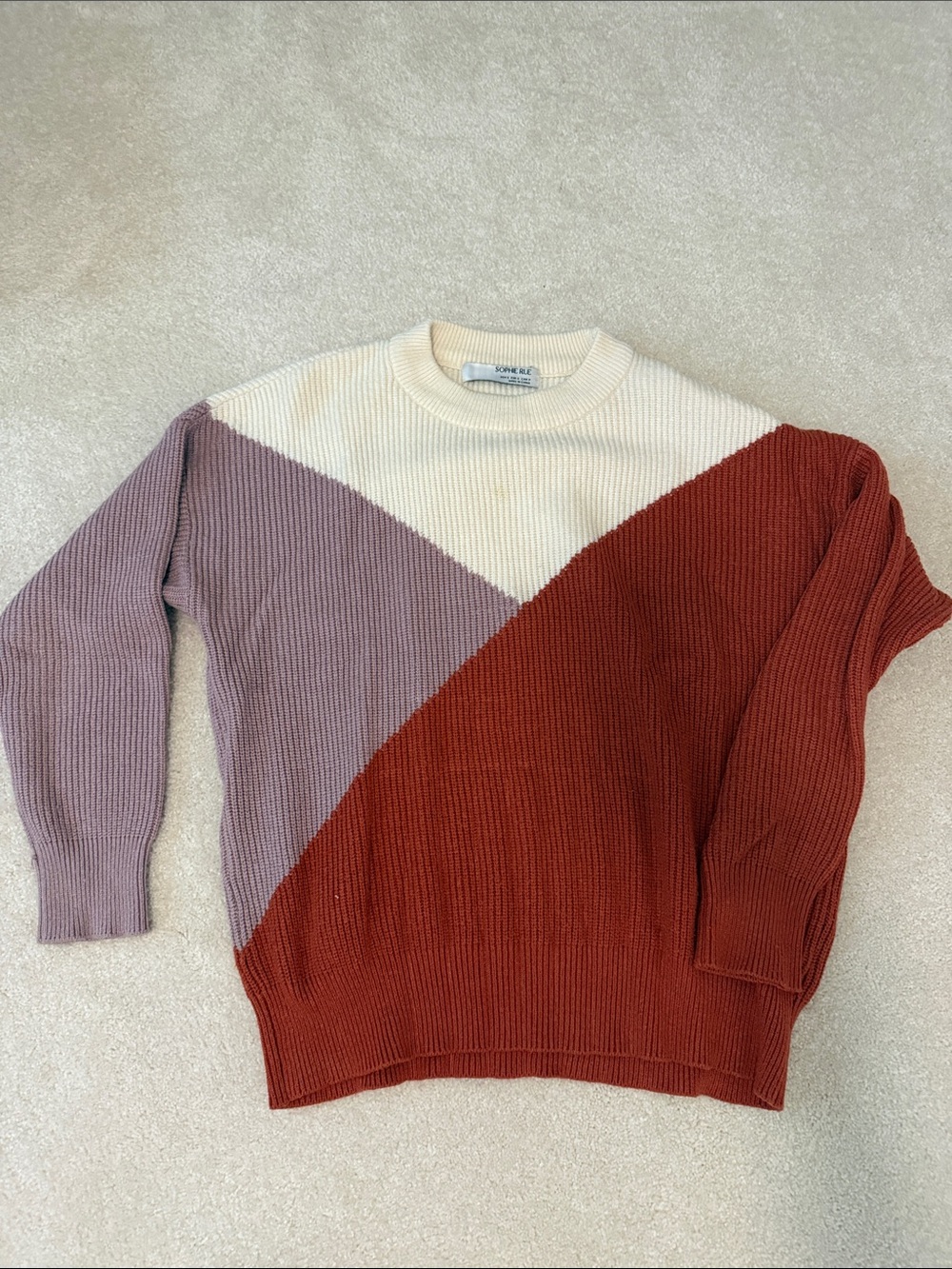 Sophie Rue Tri-Tone Ribbed Crewneck Sweater - Cream, Mauve, Rust